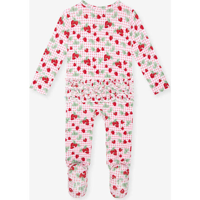 Sweet Strawberries Footie Ruffled Zippered One Piece Red - Rompers - 5