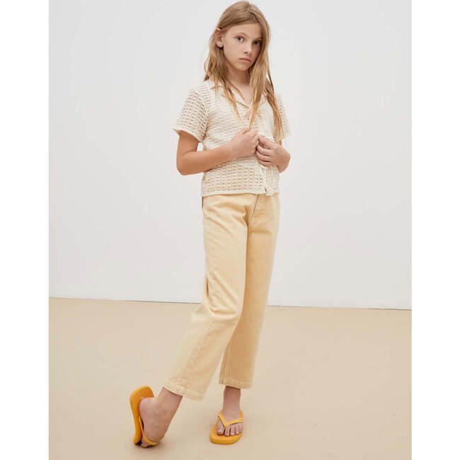 Lia Knit 3-Herringbone Strap Closure Short Sleeve Shirt, Cream - Shirts - 2