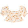 Fiorella Floral Print Square Neck Puff Sleeve Blouse, Orange - Blouses - 4