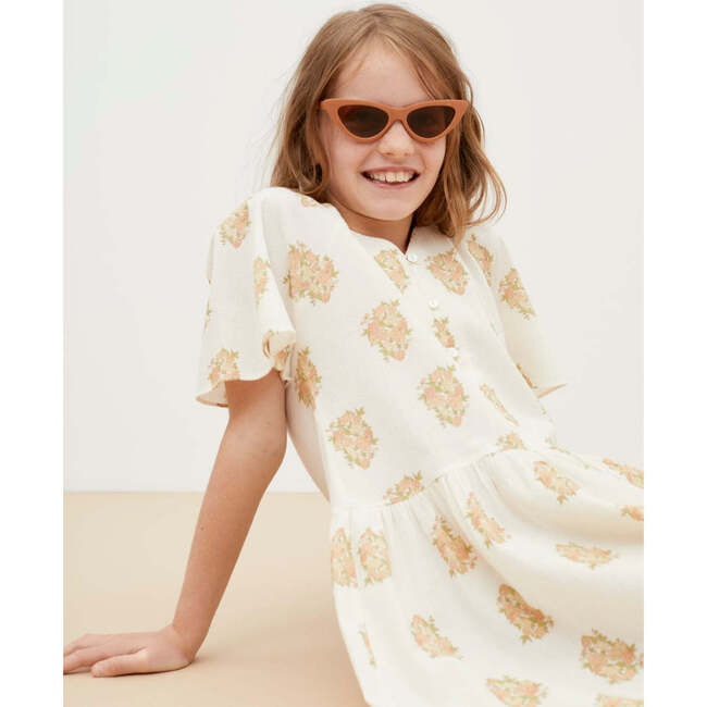 Loretta Floral Print V-Neck Short Raglan Sleeve Dress, Beige - Dresses - 2