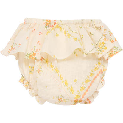 Baby Idara Floral Print Big Ruffle Tire Waist Bloomer, Cream - Bloomers - 2