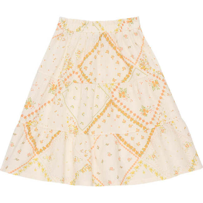 Idara Floral Print A-Line Below Knee Skirt, Cream - Skirts - 3