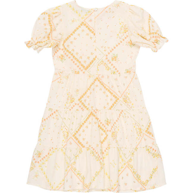 Idara Floral Print Round Neck Short Puff Sleeve Dress, Cream - Dresses - 3