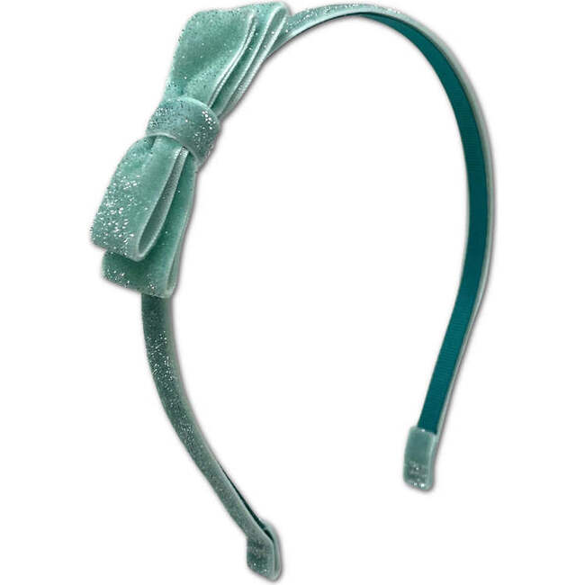 Shimmer Velvet Bow Headband, Mint - Hair Accessories - 1