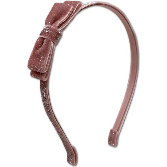 Shimmer Velvet Bow Headband, Dusty Pink