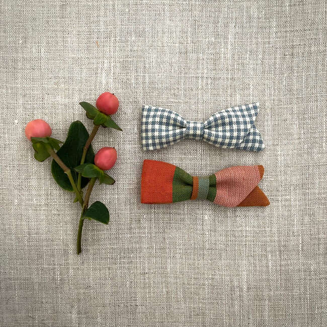 Petal Bow, Tiny Blue Check - Hair Accessories - 2