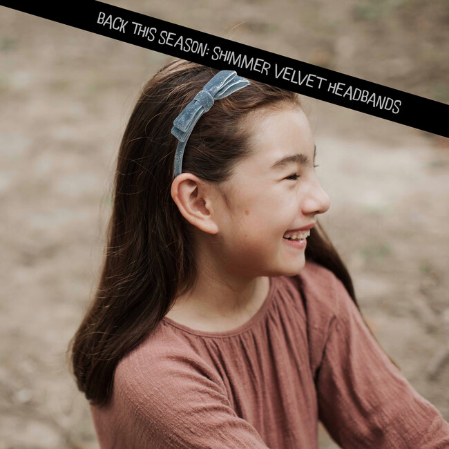 Shimmer Velvet Bow Headband, Blue