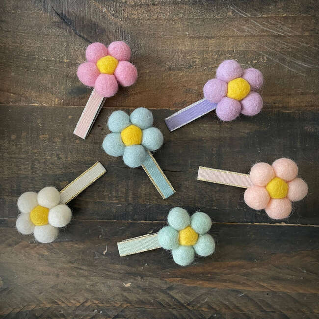 Daisy Ribbon Lined Bar Clip Trio Set, Pink, Blue And Purple - Hair Accessories - 2