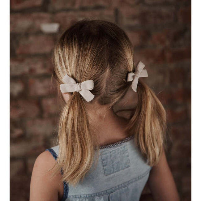 Skinny Ribbon Pigtail Bows, Oyster (Set Of 2)