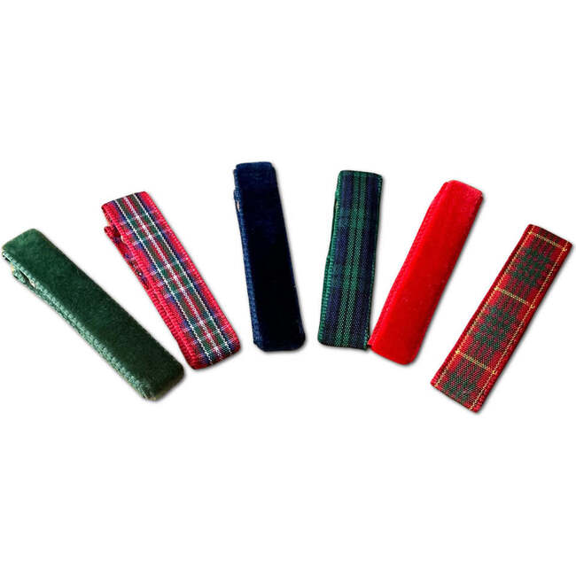 Holiday Velvet and Plaid Bar Clips, Bundle Set - Hair Accessories - 1