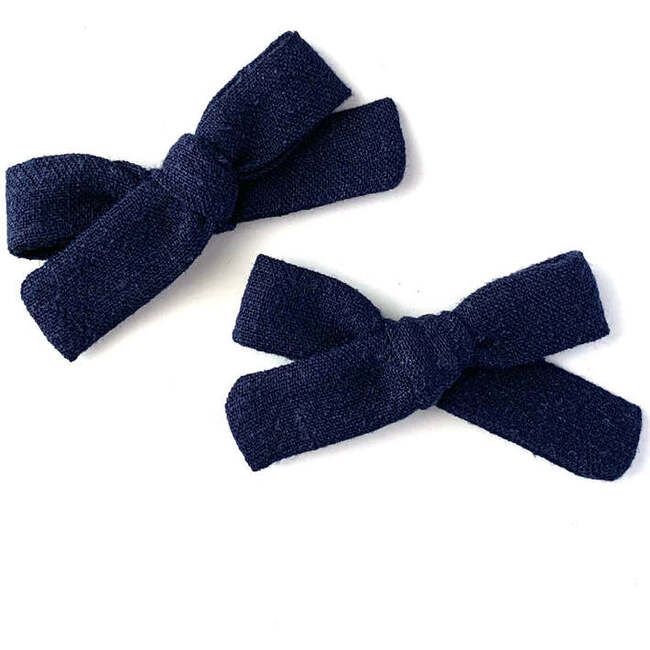 Skinny Ribbon Pigtail Bows, Navy