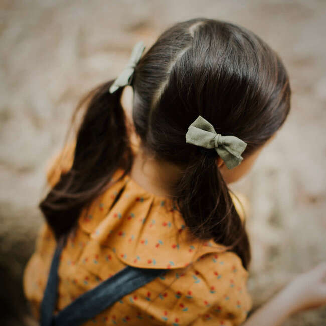Skinny Ribbon Pigtail Bows, Olive