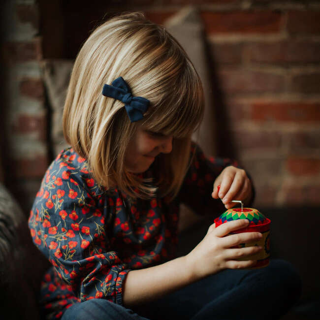 Skinny Ribbon Pigtail Bows, Navy