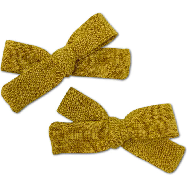 Skinny Ribbon Pigtail Bows, Mustard - Hair Accessories - 1