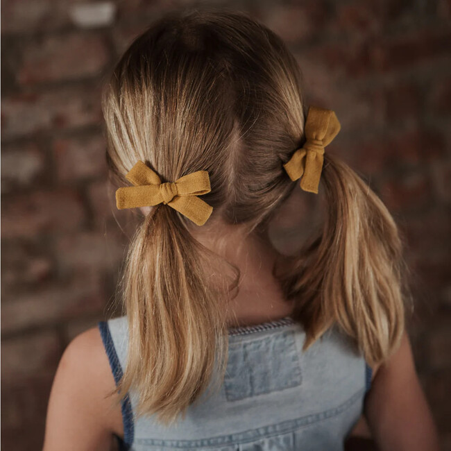Skinny Ribbon Pigtail Bows, Mustard - Hair Accessories - 2