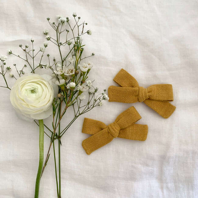 Skinny Ribbon Pigtail Bows, Mustard - Hair Accessories - 3