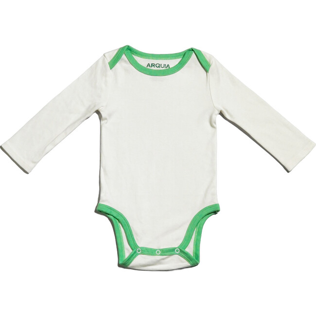 Long Sleeve Bodysuit, White with Grass Green