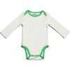 Long Sleeve Bodysuit, White with Grass Green - Onesies - 1 - thumbnail