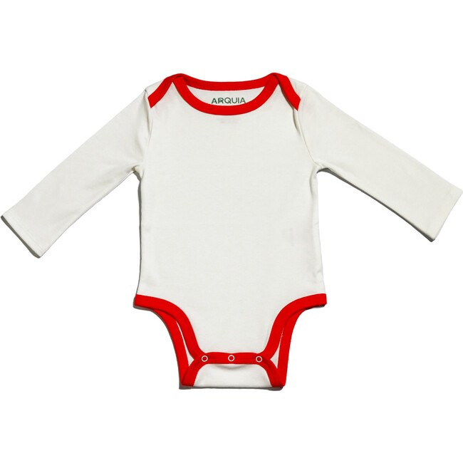 Long Sleeve Bodysuit, White with Engine Red