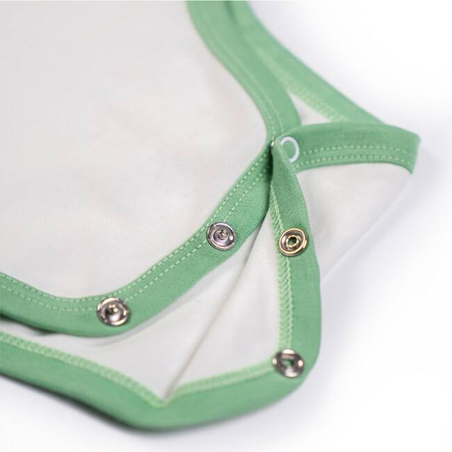 Long Sleeve Bodysuit, White with Grass Green - Onesies - 3