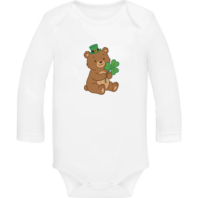 Shamrock Bear Baby Bodysuit, White