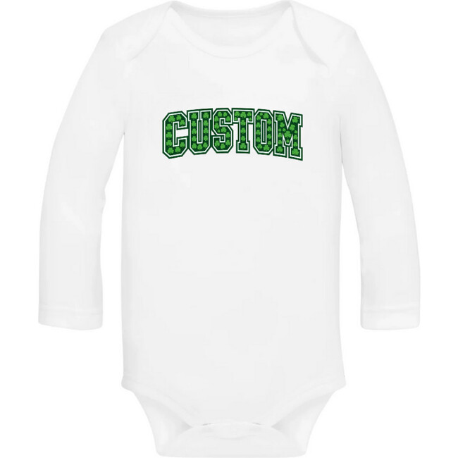 Personalized Varsity Shamrock Baby Bodysuit, White
