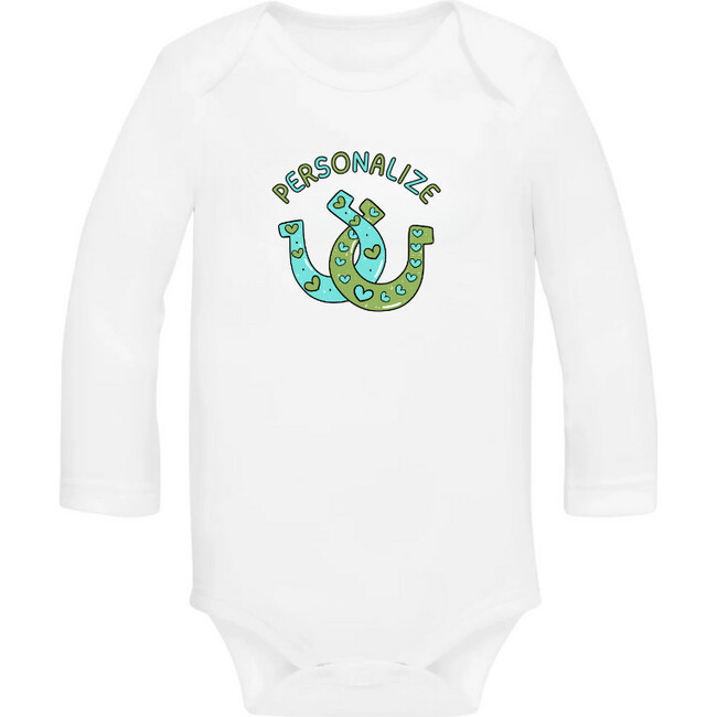 Personalized Lucky Horseshoe Baby Bodysuit, White