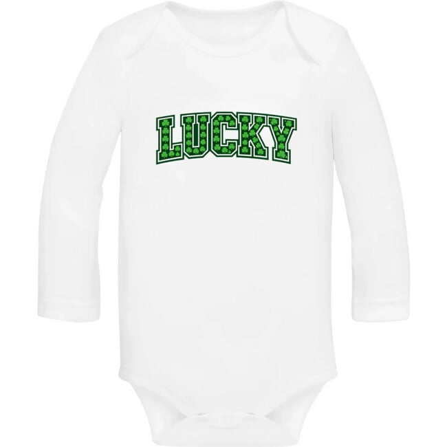 Personalized Varsity Shamrock Baby Bodysuit, White - Onesies - 3