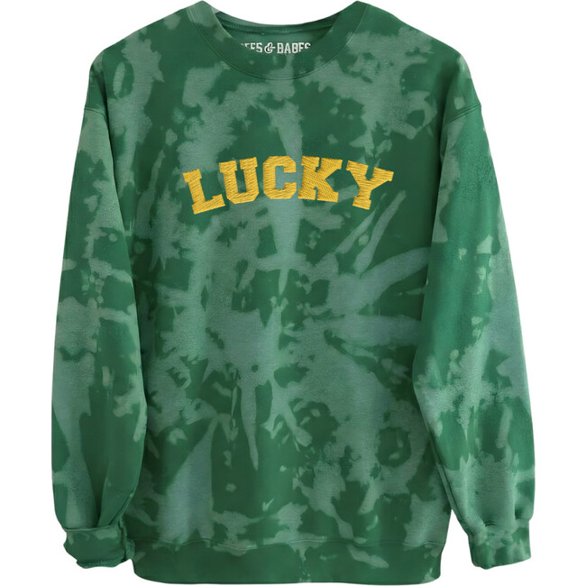 Embroidered Lucky Sweatshirt, Tie-Dye Green
