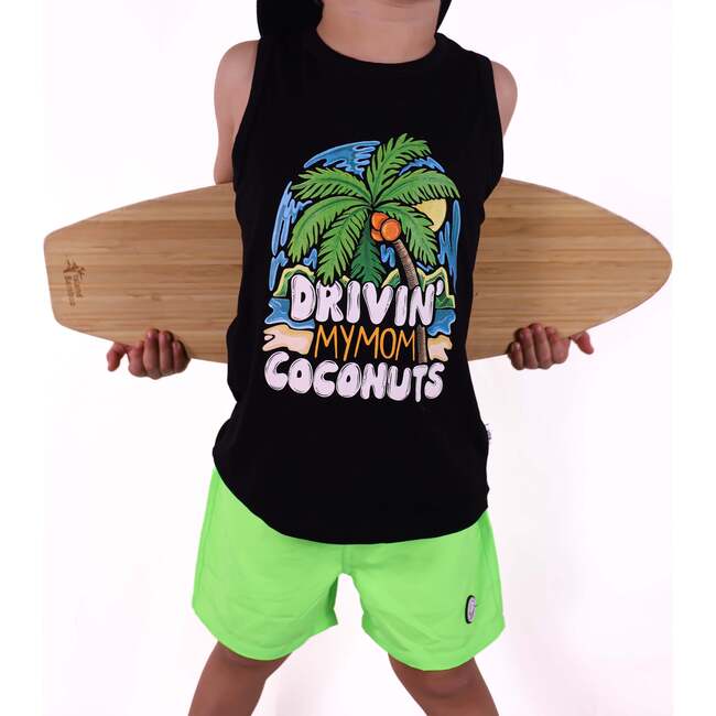 Neon Green Checker Swim Trunks