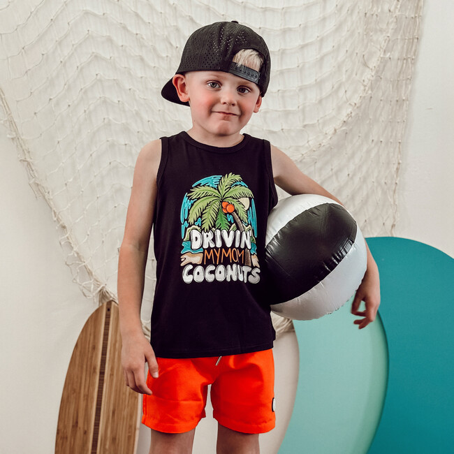 Neon Orange Checker Swim Trunks