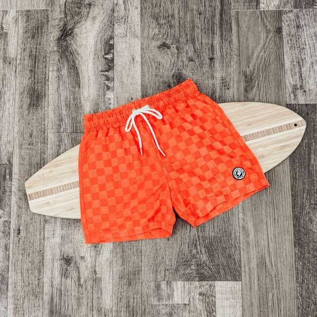 Neon Orange Checker Swim Trunks - Swim Trunks - 3