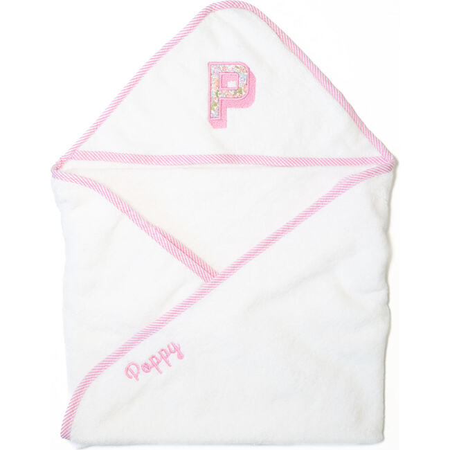 Custom Embroidered Floral Hooded Towel, Pink