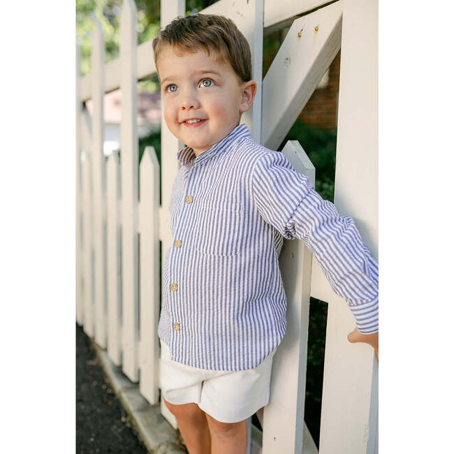 Arthur Long Sleeve Shirt, Navy Ticking Stripe
