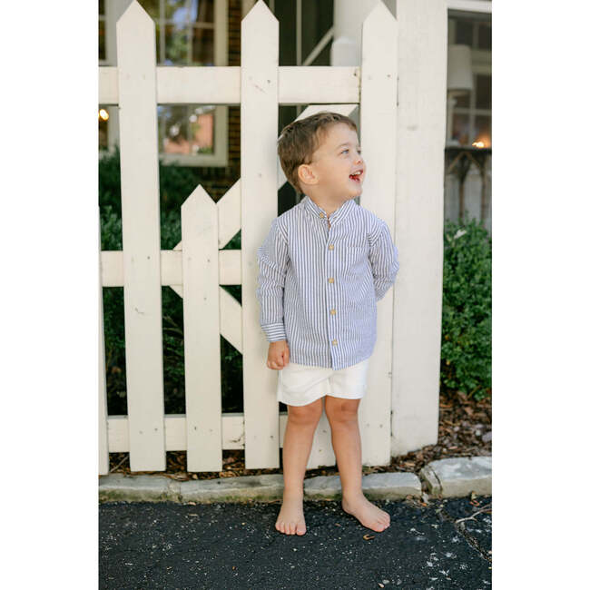 Arthur Long Sleeve Shirt, Navy Ticking Stripe