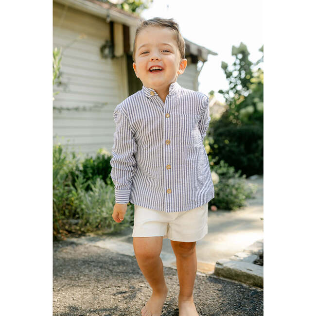 Arthur Long Sleeve Shirt, Navy Ticking Stripe - Polo Shirts - 4