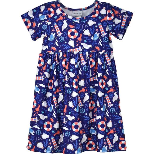 UPF 50+ Laya Short Sleeve Tee Dress, Seagull Shores