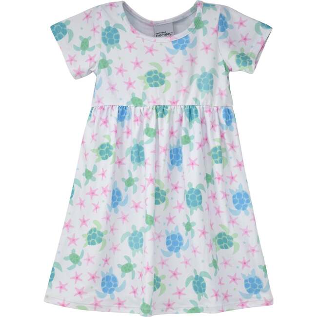 UPF 50+ Laya Short Sleeve Tee Dress, Starry Sea Turtle