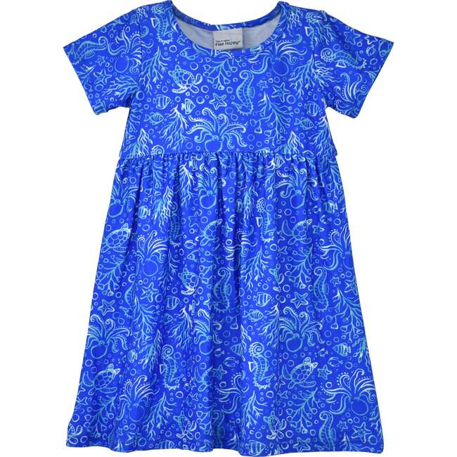 UPF 50+ Laya Short Sleeve Tee Dress, Calypso Sea