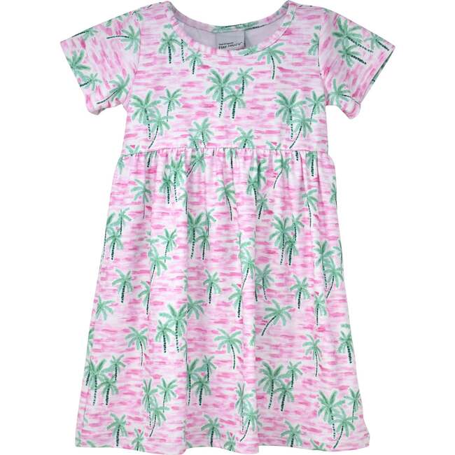 UPF 50+ Laya Short Sleeve Tee Dress, Artsy Palms Pink