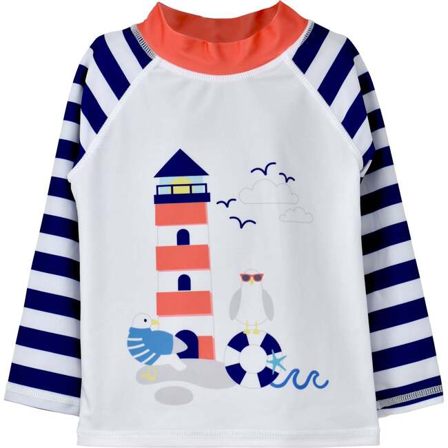 UPF 50+ Graphic Rash Guard Swim Top, Seagull Shores