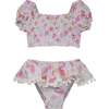 UPF 50+ Gemma Two Piece Smocked Pom-Pom Swimsuit, Flamingo Love - Two Pieces - 1 - thumbnail