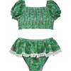 UPF 50+ Gemma Two Piece Smocked Pom-Pom Swimsuit, Tropical Fronds - Two Pieces - 1 - thumbnail