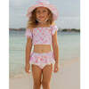 UPF 50+ Gemma Two Piece Smocked Pom-Pom Swimsuit, Flamingo Love - Two Pieces - 2