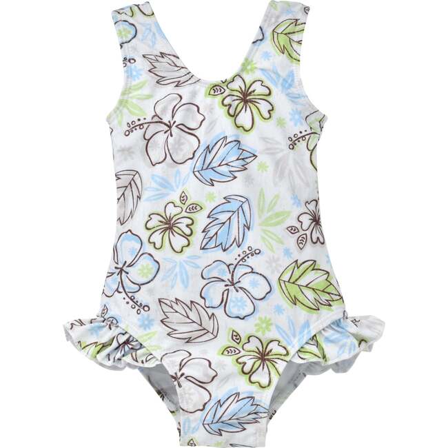UPF 50+ Delaney Hip Ruffle Swimsuit, Tropical Fronds