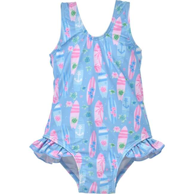 UPF 50+ Delaney Hip Ruffle Swimsuit, Sweet Surfboards