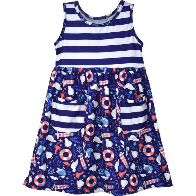 UPF 50+ Dahlia Sleeveless Tee Dress w/ Pockets, Seagull Shores