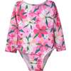 UPF 50+ Charlie L/S Rash Guard Swimsuit, Hibiscus Dream - One Pieces - 1 - thumbnail