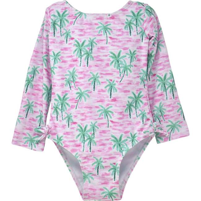 UPF 50+ Charlie L/S Rash Guard Swimsuit, Artsy Palms Pink