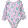 UPF 50+ Charlie L/S Rash Guard Swimsuit, Artsy Palms Pink - One Pieces - 1 - thumbnail